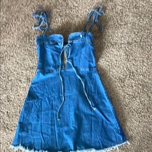 Blue Denim Dress with Tie Straps